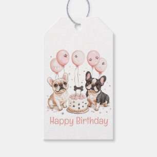 Happy Birthday French Bulldogs Birthday Cake Pink Gift Tags