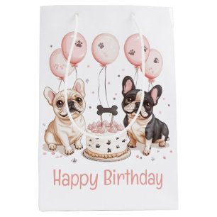 Happy Birthday French Bulldogs Birthday Cake Pink Medium Gift Bag