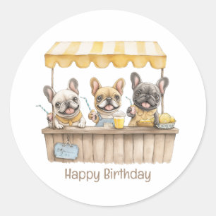 Happy Birthday French Bulldogs Lemonade Stand Classic Round Sticker