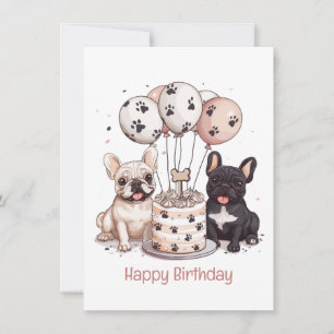 Happy Birthday French Bulldogs Party Hats Card