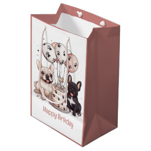 Happy Birthday French Bulldogs Party Hats Medium Gift Bag
