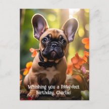 Happy Birthday Frenchie puppy in a jungle