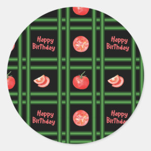 Happy Birthday - Fresh Tomato Pattern Classic Round Sticker