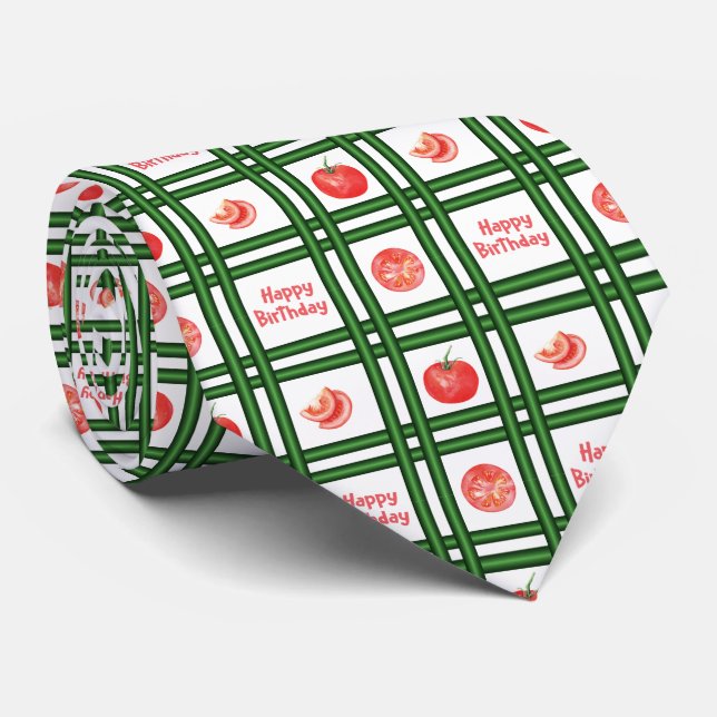 Happy Birthday - Fresh Tomato Pattern Tie (Rolled)