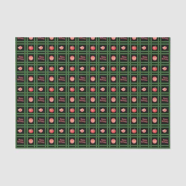 Happy Birthday - Fresh Tomato Pattern Tissue Paper (Front)