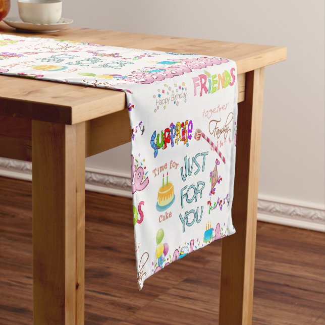 Happy Birthday Friends Family Short Table Runner (In Situ)