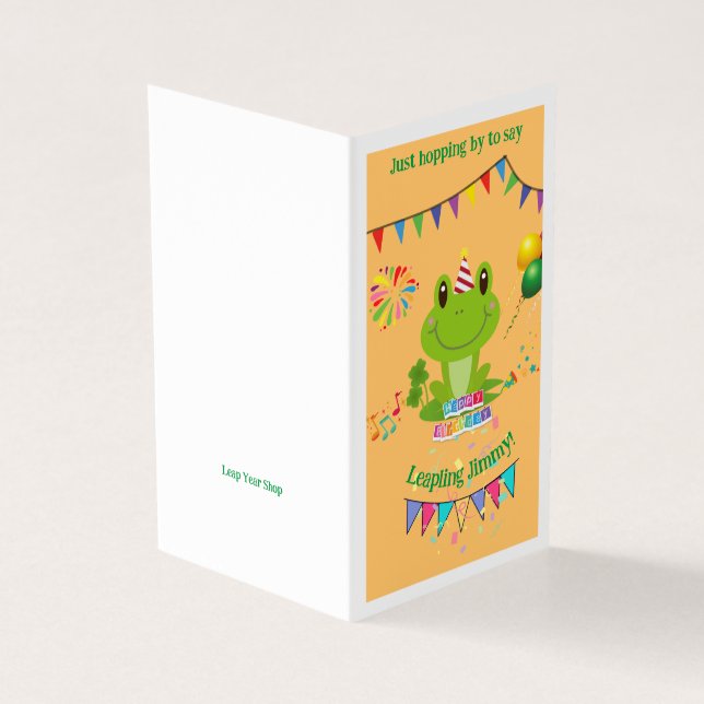 Happy Birthday Frog Banners Balloon Fireworks Card (Outside)