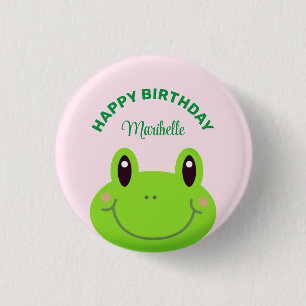 Happy Birthday Frog Cute Pink 1 Inch Round Button