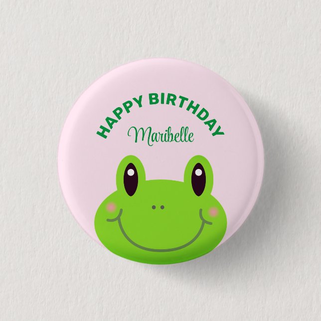Happy Birthday Frog Cute Pink 1 Inch Round Button (Front)