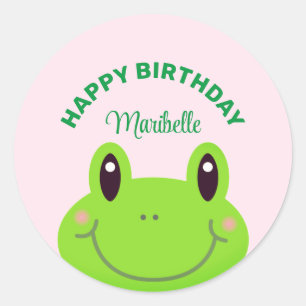 Happy Birthday Frog Cute Pink Classic Round Sticker