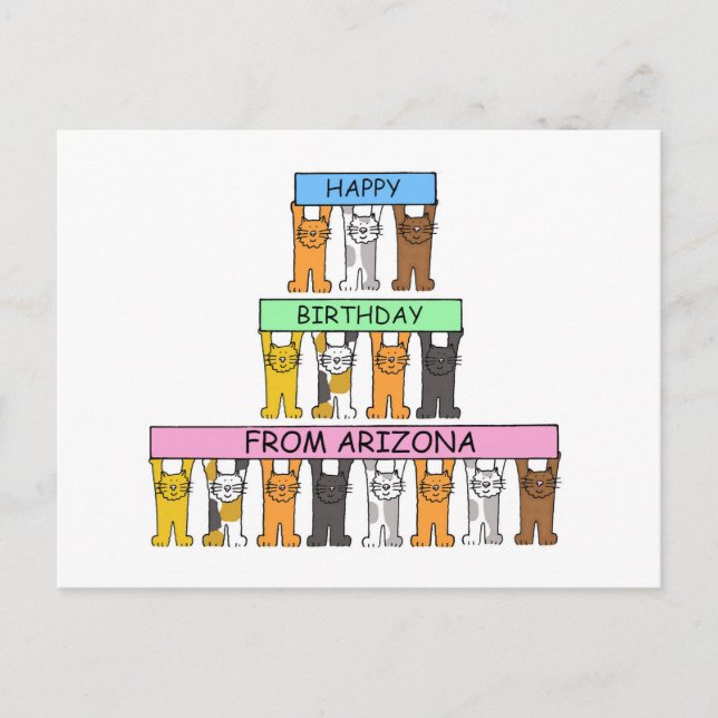 Happy Birthday from Arizona Cartoon Cats Postcard (Front)