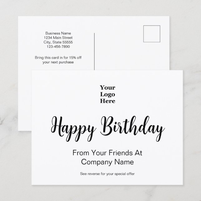 Happy Birthday From Business Logo Special Offer Postcard (Front/Back)