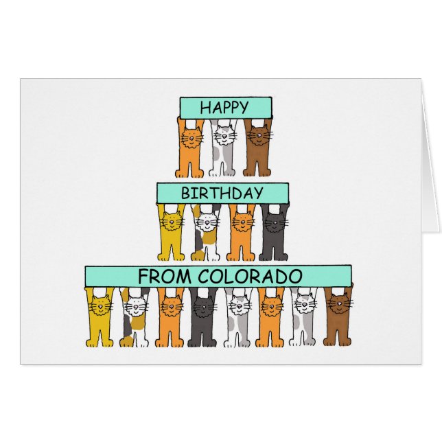 Happy Birthday from Colorado Cartoon Cats (Front Horizontal)