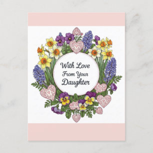 Happy Birthday From Daughter Floral Wreath Postcard