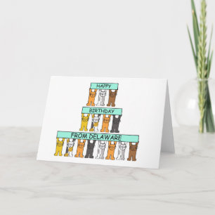 Happy Birthday from Delaware Cartoon Cats Card