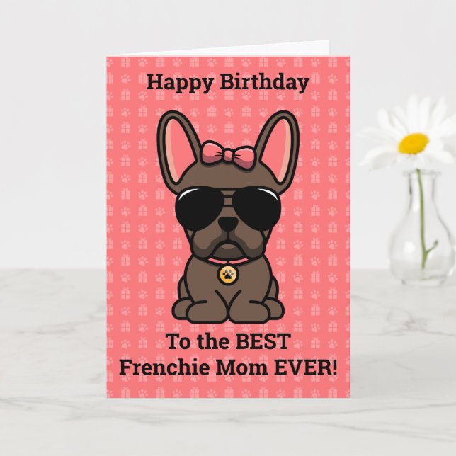 Happy Birthday from Dog Brown French Bulldog Card (Small Plant)