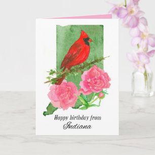 Happy Birthday from Indiana Cardinal Peony Flowers Card