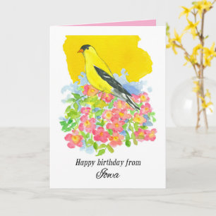 Happy Birthday from Iowa Goldfinch Wild Roses Card