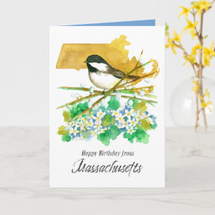 Happy Birthday from Massachusetts Chickadee Flower Card