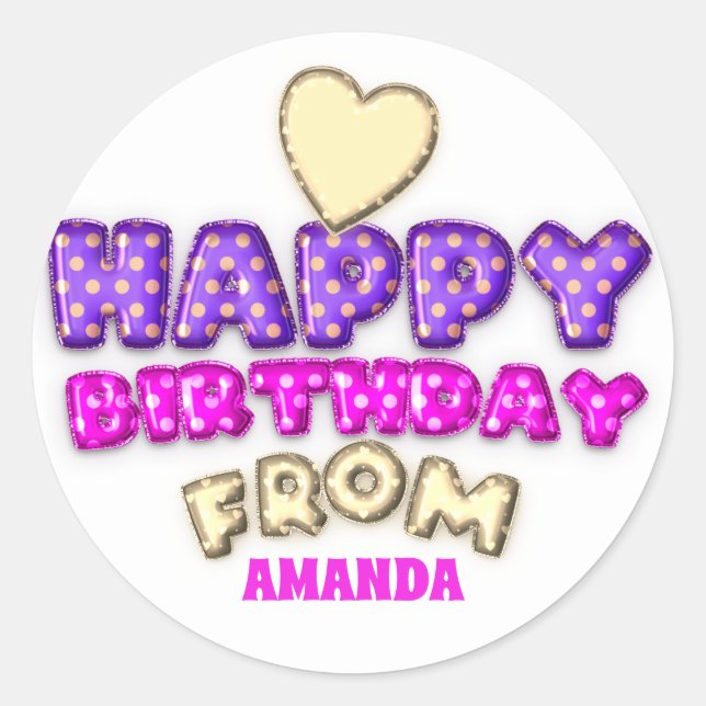 Happy Birthday From Name Balloon Pink Gold Heart Classic Round Sticker (Front)