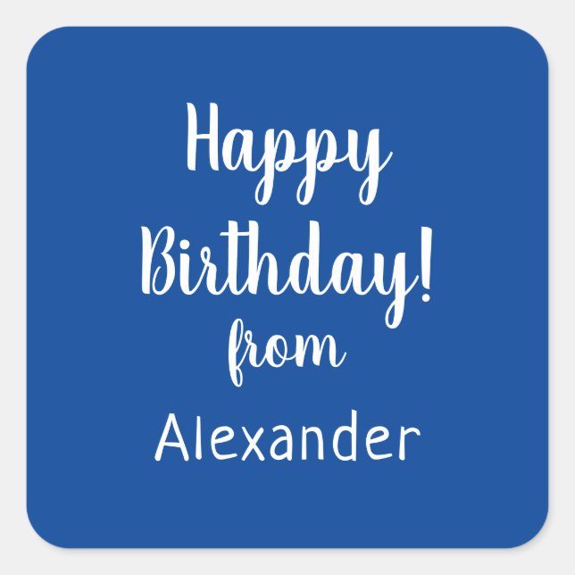 Happy Birthday from Name Blue Birthday Square Sticker (Front)