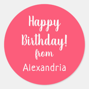 Happy Birthday from Name Pink Birthday Classic Round Sticker