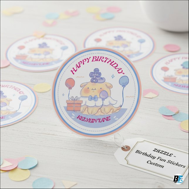 Happy Birthday from [Name] - Pink Satin Swirls  Classic Round Sticker (Creator Uploaded)