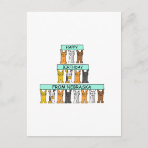 Happy Birthday from Nebraska Cartoon Cats Postcard