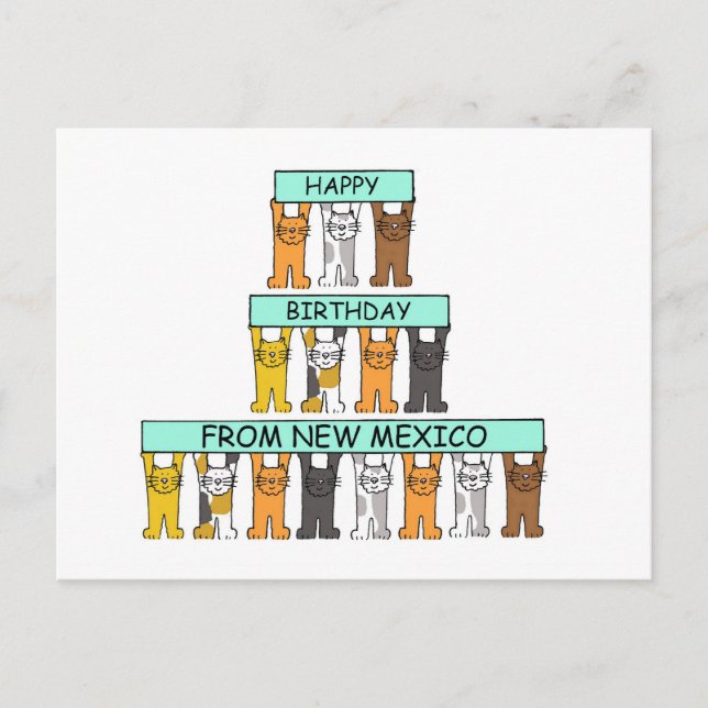 Happy Birthday from New Mexico Cartoon Cats Postcard (Front)