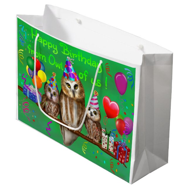 Happy Birthday from Owl of us! Large Gift Bag (Front Angled)