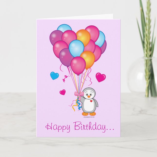 Happy Birthday From Us All Penguin with Balloons Card (Front)