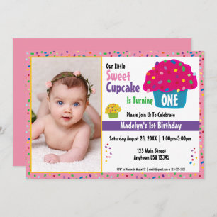 Happy Birthday Frosted Cupcake Sprinkles Invitation