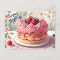 Happy Birthday Fruit Cake and Flowers 