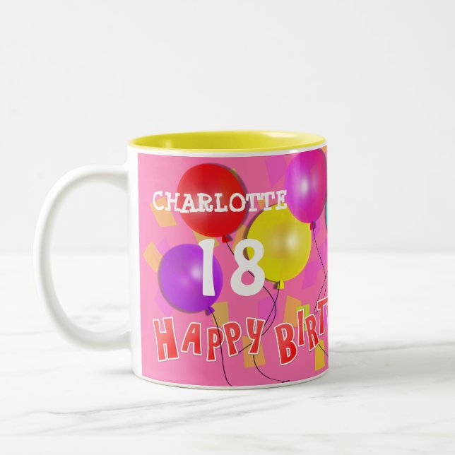 Happy Birthday Fun 18th  Milestone Personalized Tw Two-Tone Coffee Mug (Left)