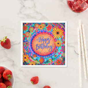Happy Birthday Fun Colourful Floral Inspirivity Napkin