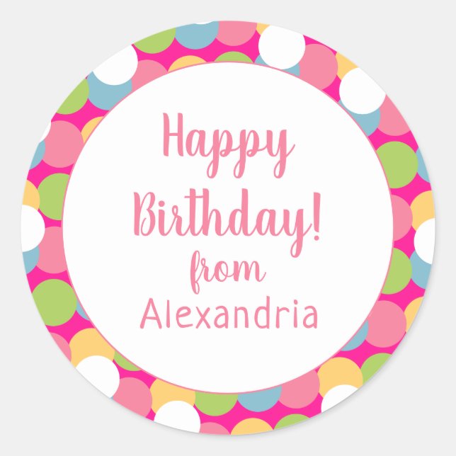 Happy Birthday Fun Colourful from name Classic Round Sticker (Front)
