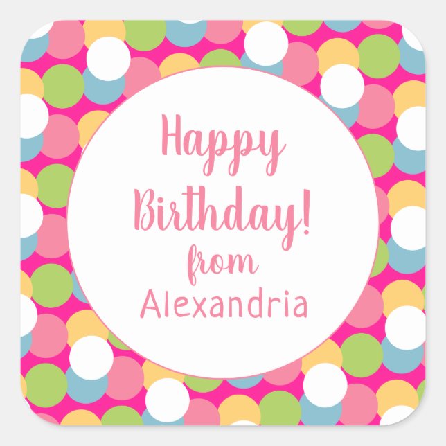 Happy Birthday Fun Colourful from name Square Sticker (Front)