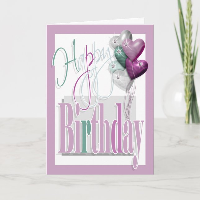 "Happy birthday" fun diamond balloons pink Card (Front)