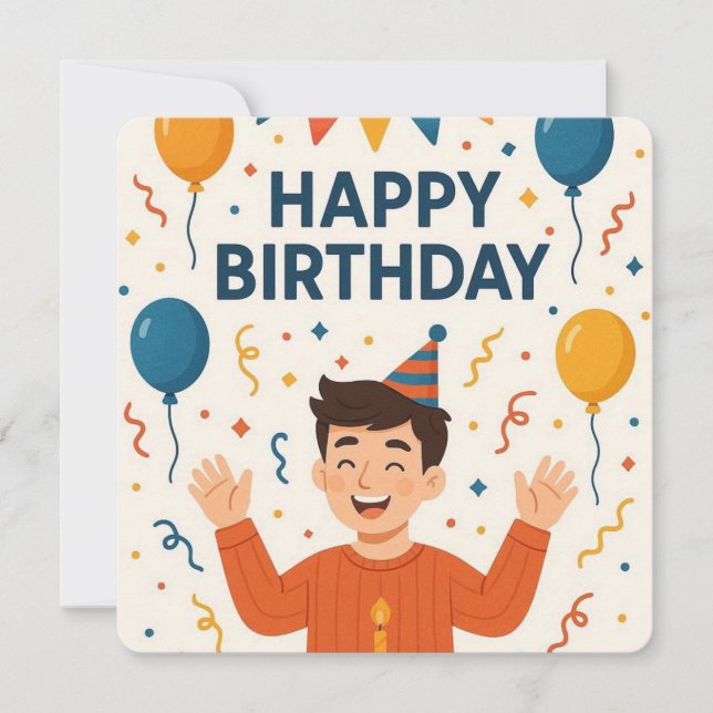 Happy Birthday Fun Party Hat Balloon Invitation (Front)