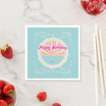 Happy Birthday Fun Party Napkin, Pink Rainbow