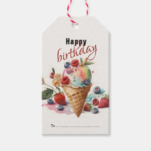 Happy Birthday, Fun Pink Ice Cream Cone Gift Tags