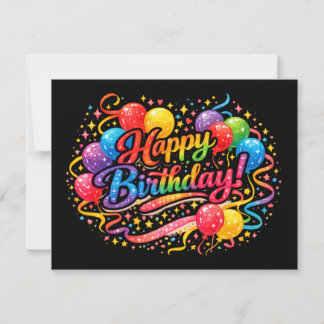 Happy Birthday Fun Rainbow Balloons Confetti  Holiday Card