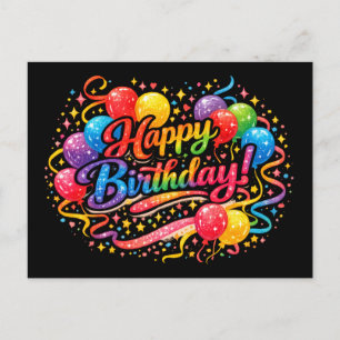 Happy Birthday Fun Rainbow Balloons Confetti Postcard