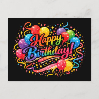 Happy Birthday Fun Rainbow Balloons Confetti  Postcard