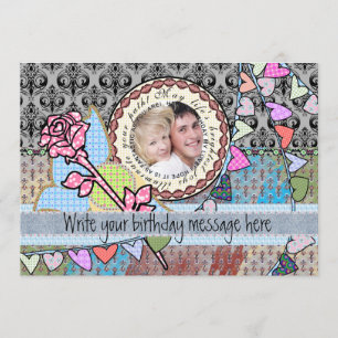 Happy birthday fun rose and hearts template card