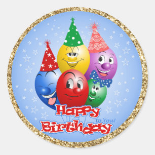 Happy Birthday Funny Balloons Classic Round Sticker