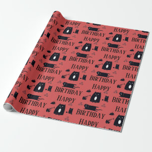 Happy Birthday Funny Black Cats Wrapping Paper