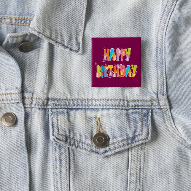 Happy Birthday Funny Cat Lover Bday Celebration 2 Inch Square Button (In Situ)