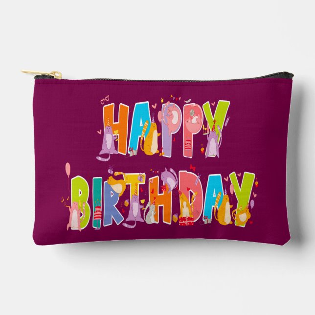 Happy Birthday Funny Cat Lover Bday Celebration Accessory Pouch (Front)