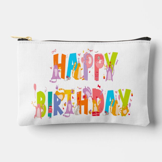 Happy Birthday Funny Cat Lover Bday Celebration Accessory Pouch (Front)